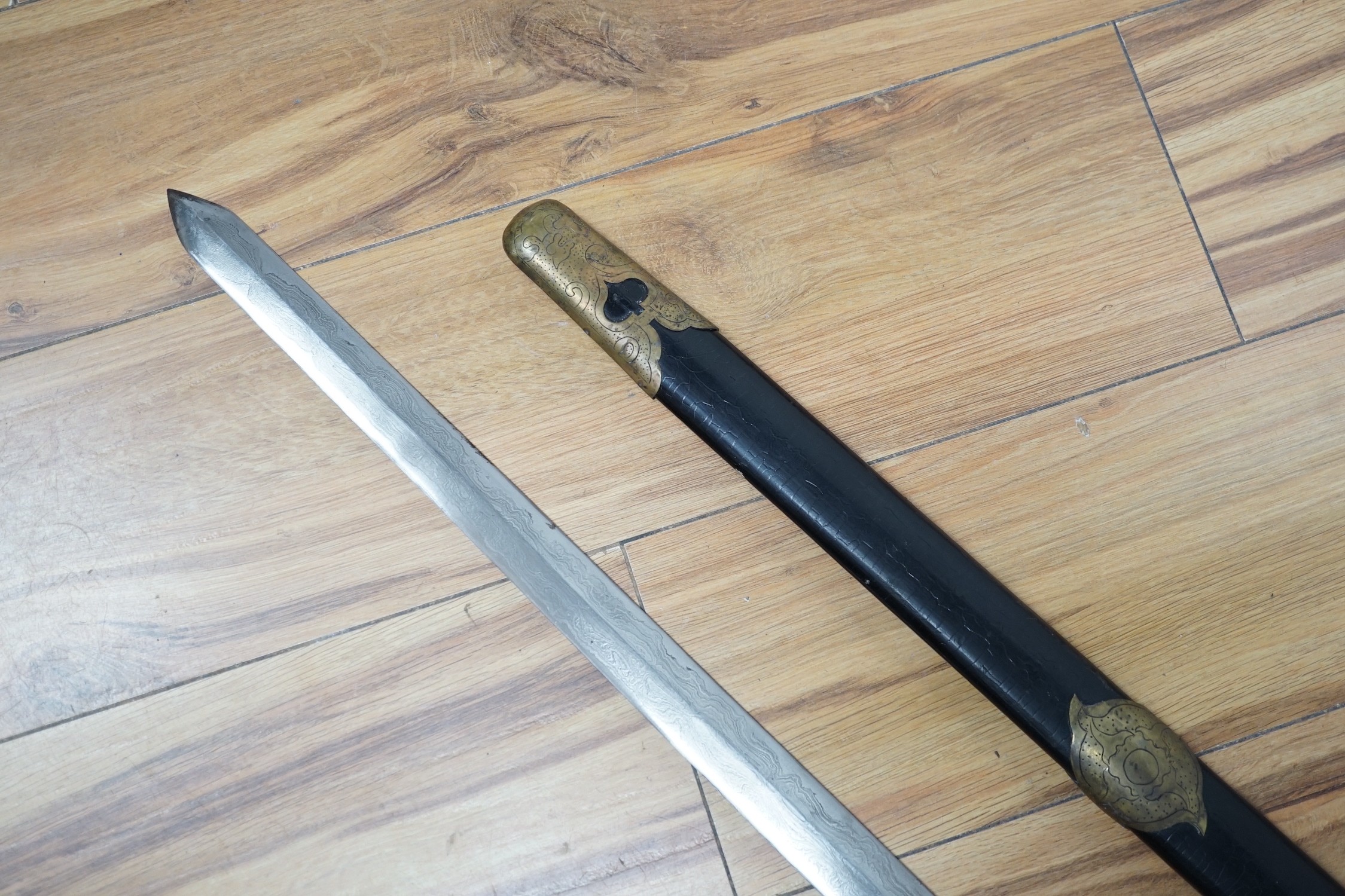 A Chinese shuangshou jian (two handed sword) 137cm total length including scabbard